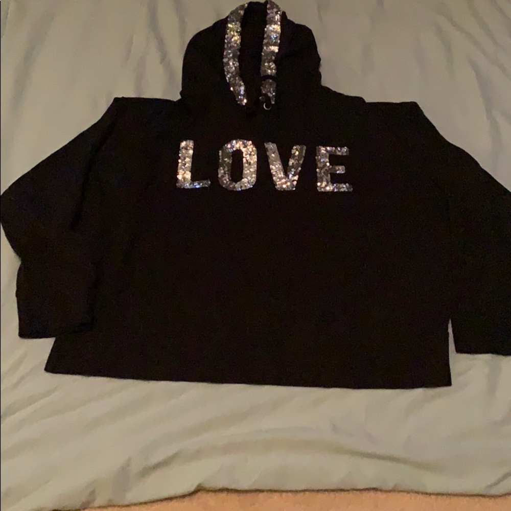 Black LOVE crop hoodie with sequins